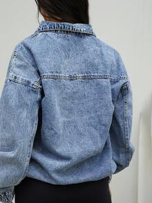 SAYEHFBABY 女士宽松休闲落肩半拉链牛仔夹克春秋