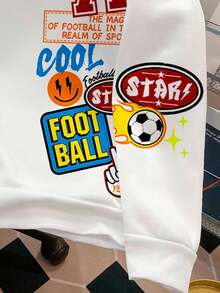 Manfinity Joysei 男士休闲简约运动足球徽章和洛杉矶字母图案连帽卫衣，适合秋冬季节穿着，卡通连帽衫，长袖上衣 - 白色 - 查看 3