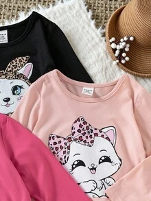 SHEIN 3pcs Girls Letter Print Slim Fit Long Sleeve T-Shirt, Sweet Casual Versatile All-Match Set, Autumn - Multicolor - View 3