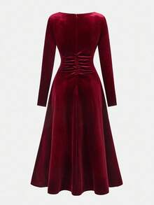 SHEIN Tween-Mädchen Lässiges, elegantes Maxikleid aus Samt mit herzförmigem Kragen und Schleifendekor, langärmliges Maxikleid mit taillierter Taille, rotes Maxikleid, burgunderfarbenes Maxikleid, formelles Kleid, geeignet für Weihnachten, Neujahr, Geburtstagsfeier, Prinzessinnenkleid - Bordeaux - Übersicht 8