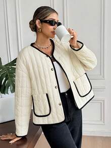 Serisse Abrigo casual de mujer con ribete de color contrastante, para otoño e invierno, para mujeres, Año Nuevo, fiestas, bodas, graduaciones, elegante, casual - Albaricoque - Ver 5