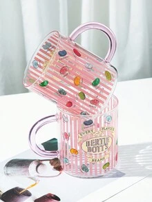 HARRY POTTER X SHEIN 1 Pc Pink Striped & Letter Graphic Glass Mug, Heat & Cold Resistant, Can Hold Milk, Juice Etc. (Straw Not Included),Christmas,Gift Ideas - Pink - View 5