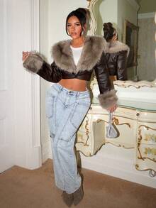 SHEIN SXY Veste  courte avec col  et patchwork, automne/hiver