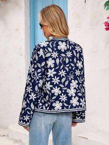 Vivid Eden Manteau d'hiver casual à manches longues et col ouvert avec imprimé floral pour femmes, casual pour femmes, bleu et blanc, manteau bleu, manteau bleu marine, bohème, style boho chic, femmes boho, vêtements western pour femmes, western - Bleu azur - Voir 3