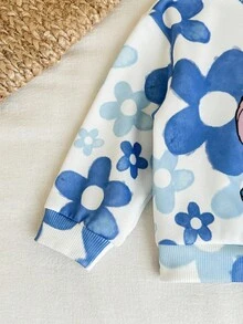 SHEIN Baby Boy Cute Casual Letter & Floral Print Versatile Crew Neck Long Sleeve Sweatshirt Autumn Winter Clothes For Women - Grey - View 5