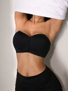 NudeFit 1pc Women's Black Invisible Strapless Bra, Wireless & Seamless, Comfortable Front Closure - Black - View 4
