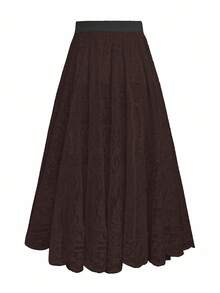 Franclia Plus Size Solid Color Elegant Summer Skirt, Western Elegant Long Bohemian Skirt - Brown - View 6