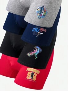 4件装男童棉质足球图案舒适平角内裤 - 彩色 - 查看 6