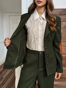 SHEIN LUNE 2025秋冬女士复古英伦风商务正装套装 - 軍綠色 - 查看 9