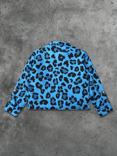 Street Life Veste unisexe de style urbain avec imprimé léopard, croix américaine et texte, automne