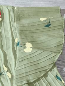 EMERY ROSE Áo cánh tay lửng cổ chữ H họa tiết quả anh đào dành cho nữ, mặc hàng ngày, đi nghỉ mát - Màu xanh Bạc hà - Xem 4