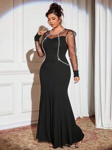 Cravure Đầm đen ôm dáng phong cách cung điện cổ điển, tay dài phối lưới nhiều màu sắc, đính hạt trang trí, dáng Gothic dành cho nữ cỡ lớn - màu đen - Xem 8