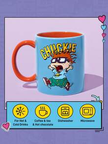 Nick 90s | SHEIN 90s 400ml Cartoon Letter Pattern Ceramic Cup, Microwave And Dishwasher Friendly, Can Hold Coffee, Milk, Orange Juice - Green - View 4