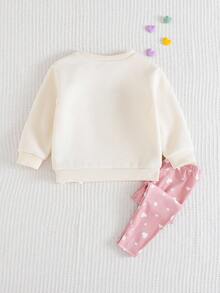 Cozy Pixies 2pcs Baby Girl Heart Pattern Knitted Soft Crew Neck Long Sleeve Sweatshirt And Leggings Set