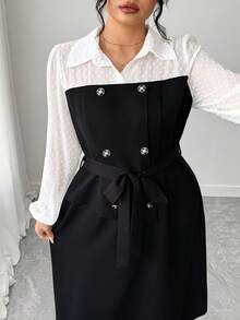 SHEIN Elenzya An Elegant And Stylish Large-Sized Lady's Autumn Dress For Commuting - Black - View 6