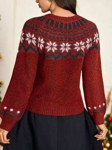 Vintamour Women's Snowflake Crew Neck Pullover Sweater,Burgundy,Autumn,Retro Vintage 70s,Holiday Christmas Jumper New Year Red Top Casual Winter Fall Sweaters - Red - View 4