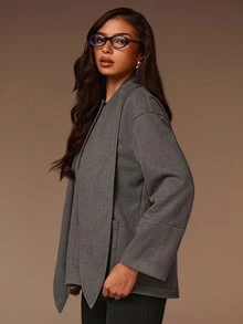 Athîral 女士休闲前扣夹克，适合通勤和日常穿着，秋季 - 灰色 - 查看 3