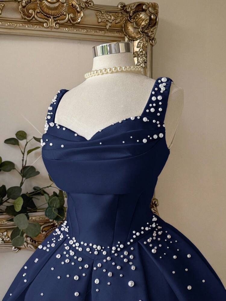 pearls with navy blue dress Navy Blue Dress With Pearls