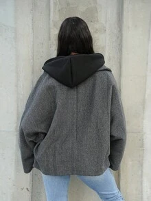 SAYEHFBABY New Arrival Gray Elegant Lapel Coat, Warm For Fall & Winter,Casual,Long Sleeve - Grey - View 2