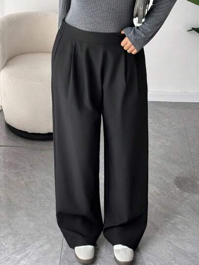 Dazy Plus 魔术贴腰带宽松直筒休闲商务纯色长裤