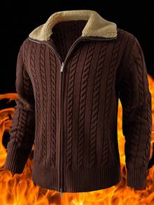 Manfinity CityGents Męski kardigan w stylu bloggera w bloki kolorów, prążkowany, z kołnierzem ze sztucznego futra, swobodny i uniwersalny, futrzany, jesienno-zimowy, z długim rękawem - Kawowy brązowy - Zobacz 2