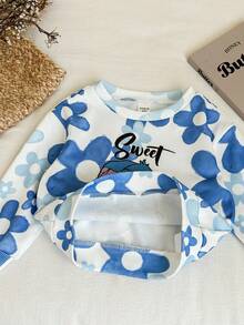 SHEIN Baby Boy Cute Casual Letter & Floral Print Versatile Crew Neck Long Sleeve Sweatshirt Autumn Winter Clothes For Women - Grey - View 7