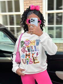 SHEIN Tween Girl Streetwear 可爱英文字母印花卫衣和紧身裤套装 - 白色 - 查看 7