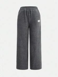 SHEIN Girlism 2 件套休闲百搭校园运动英文图案灰色连帽衫，适合青少年女孩，秋冬 - 灰色 - 查看 7