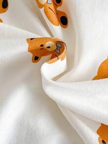 Newborn 3 Pieces Set:Knit Footed Jumpsuit,Bear Ear Hat,Blanket,Brown And White Polka Dot,Autumn,Cute,Baby Shower,Crew Neck Long Sleeve Loungewear - Multicolor - View 6