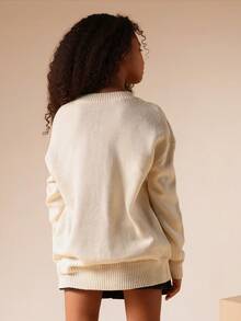 SUMWON Gemütlicher gestrickter Herbst-Winter Mädchen Pullover mit dekorativen Schleifen, Langarm Rundhals Pullover, lässiger Schul- und Feiertagsoutfit, gerippter Saum, klassischer Stil