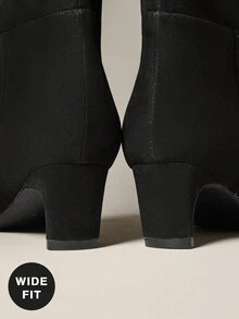SHUZIA 女式宽筒时尚舒适拉链及膝中高高跟靴 - 黑色 - 查看 5