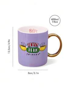 FRIENDS X SHEIN 1pc 15.22oz/400ml Purple Ceramic Mug (With Golden Handle) Not Suitable For Use In Microwave Ovens, For Coffee & Tea, Gifts