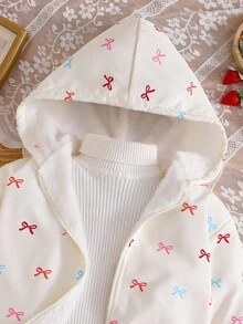 Sweetra Young Chaqueta con capucha forrada térmicamente con estampado de lazos de colores para niñas, alegre y linda, adecuada para salidas, uso diario, vuelta al colegio, otoño/invierno - Blanco - Ver 6