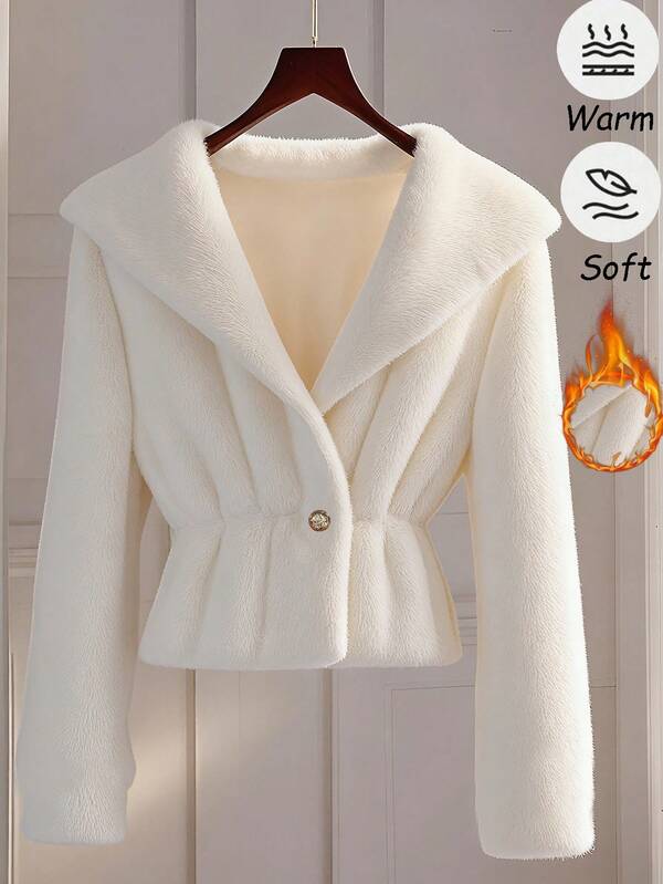 Franclia Chaqueta de abrigo con cintura ceñida y forro térmico de imitación de color beige de moda para mujer, otoño/invierno