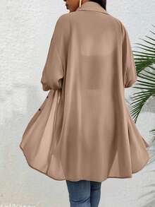 SHEIN Tall Tall Series Women Casual Versatile Long Loose Shirt - Khaki - View 2