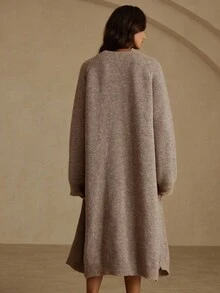 Aveloria Rosie 秋冬圆领长款针织开衫（配腰带） - 卡其色 - 查看 2