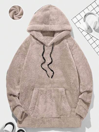 EURMUSE Heren effen lange mouwen warme fleece capuchon casual sweatshirts met trekkoord