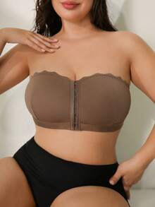 NudeFit Áo ngực màu trơn đơn giản, thoải mái, cỡ lớn dành cho nữ, cài phía trước - Màu nâu  Mocha - Xem 5