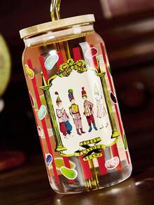 HARRY POTTER X SHEIN 1 Pc 500 Ml/17.6 Oz Novelty Jelly Bean Print Glass Cup With Straw Cleaning Brush, Heat & Cold Resistant, Suitable For Milk, Juice Etc.,Christmas,Gift Ideas - Clear - View 5