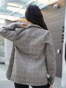 SAYEHFBABY 女士翻领长袖格子西装外套 - 摩卡棕 - 查看 2