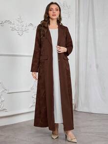 Al Najma Women's Elegant Minimalist Jacquard Robe Coat, Everyday Wear Abayas - Brown - View 3