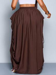 SOLERSUN Váy suông rộng rãi, màu trơn, xếp ly, eo rút dây cỡ lớn dành cho nữ, nhiều kiểu dáng và chân váy thời trang có túi lớn, chân váy đơn giản và đa năng, thích hợp cho các buổi hòa nhạc, Giáng sinh, Halloween, Năm mới, những buổi hẹn hò lãng mạn, chân váy mặc hàng ngày, thích hợp cho mùa thu, đông, mọi mùa - màu nâu - Xem 2