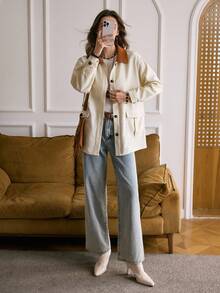 LanaWest LanaWest Women's Western Casual Turndown Collar Contrast Color Barn Jacket