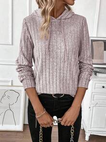 EMERY ROSE Casual Solid Color Sweatshirt, Versatile For Autumn - Pink - View 5