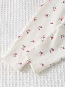 Cozy Pixies 2 件套女婴娃娃领撞色荷叶边刺绣花卉图案长袖上衣和松紧腰裤套装 - 粉色 - 查看 5