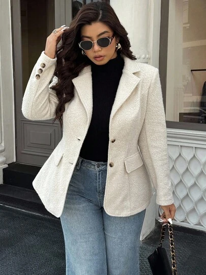 Easura Chaqueta casual de manga larga con cierre de botones para mujer de talla grande, prenda de vestir de otoño e invierno para mujeres