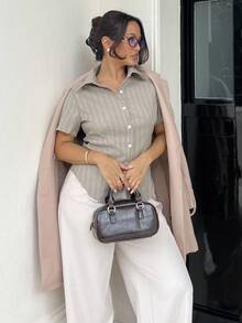 NegzBox Women Simple Daily Short Sleeve Blouse - Rust Brown - View 6