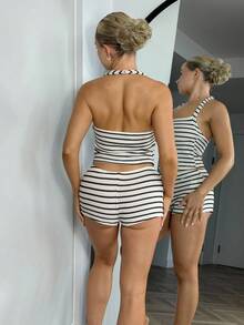 Bethéva Summer Outfits For Women Rave Outfits Festival Vacation Outfits Woman Drop Waist Dress Women Two Pieces Outfits For Daily Wear - Black and White - View 2