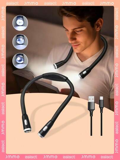 JMMO 1 件 LED 挂颈灯阅读灯 USB 可充电/电池款学生护眼照明书灯户外夜跑便携式头带挂灯创意工作灯