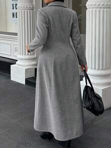Easura Mantel Panjang Lengan Panjang Minimalis Warna Polos Ukuran Besar untuk Wanita, Cocok untuk Musim Gugur dan Musim Dingin. - Dark Grey - View 2
